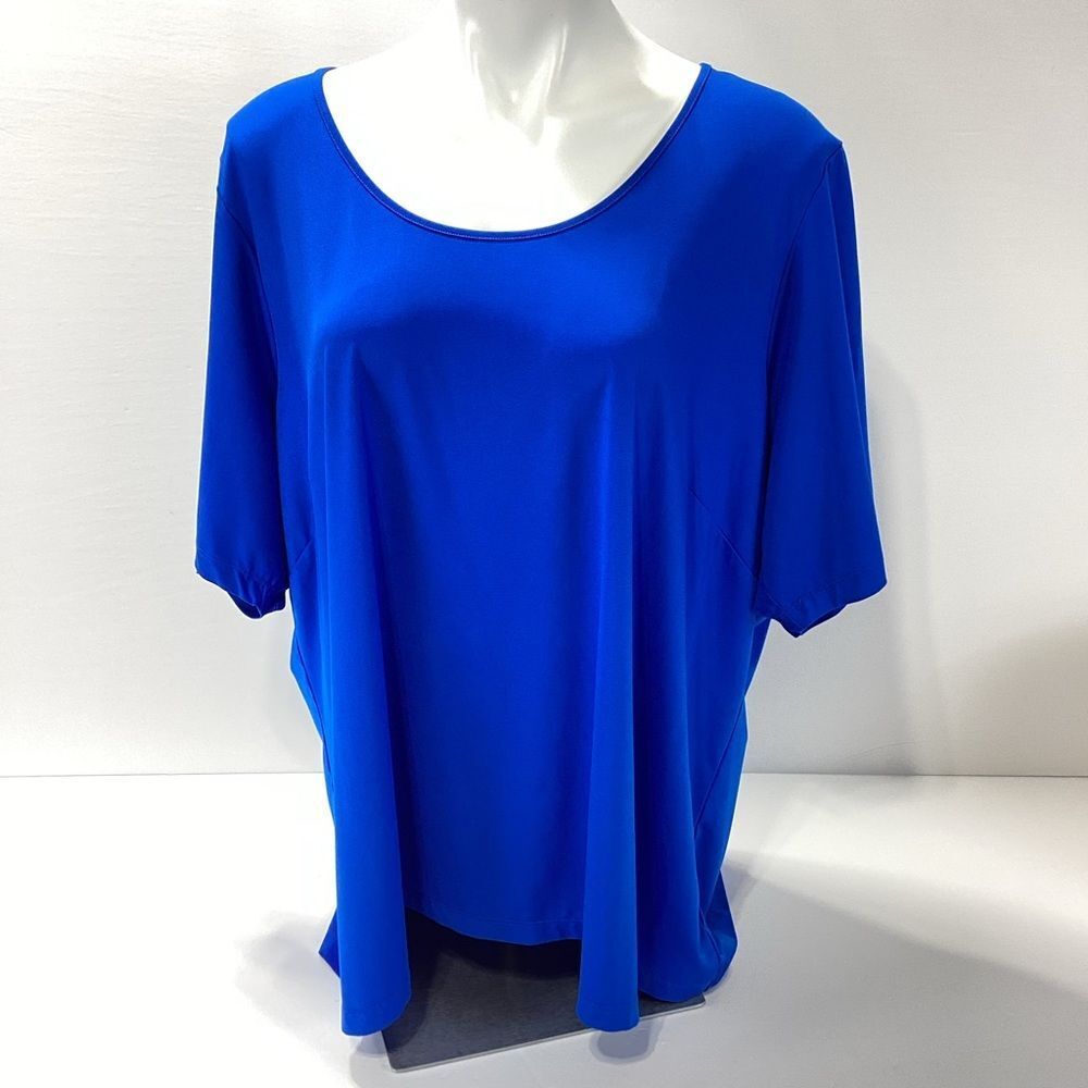 Bob Mackie Wearable Art Blouse Vibrant Blue Short Sleeve Top 3X
